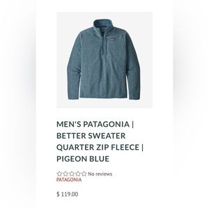 Men’s Patagonia Quarter Zip “Pigeon Blue” Size Small Worn 2-3 Times